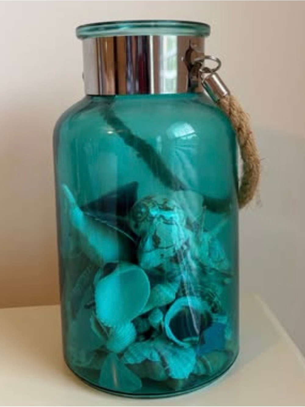 Coastal Themed Glass Jar with Seashells and Rope Accent - Picture 2 of 5